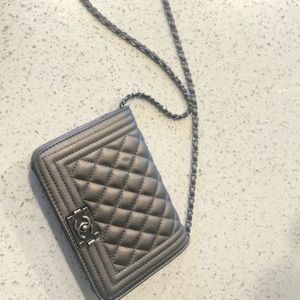 fake Chanel clutch crossbody metallic